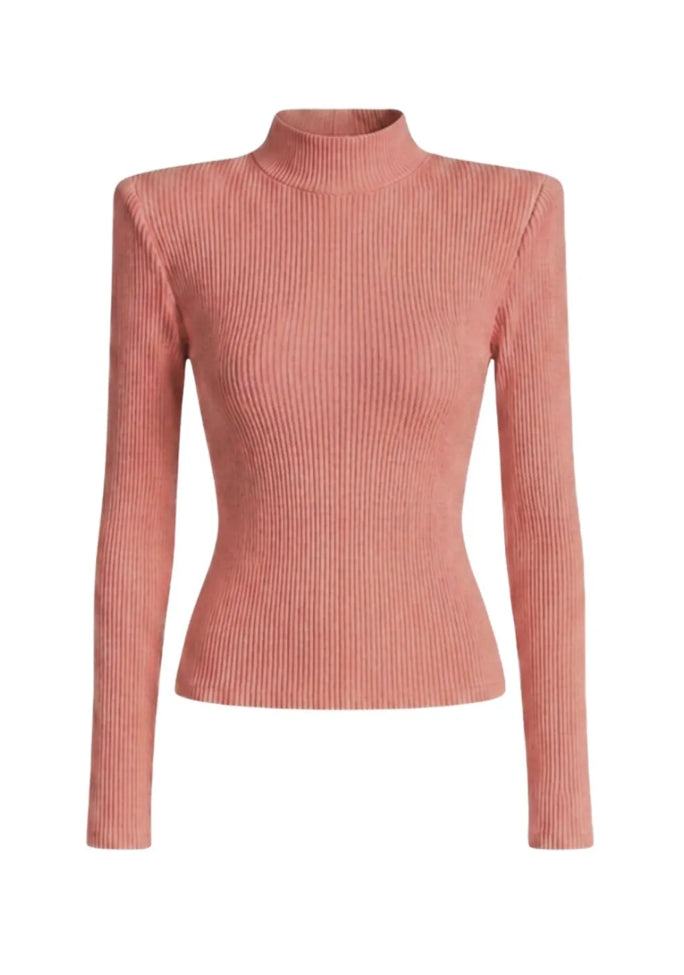 Blusa canelada gola alta com ombreiras