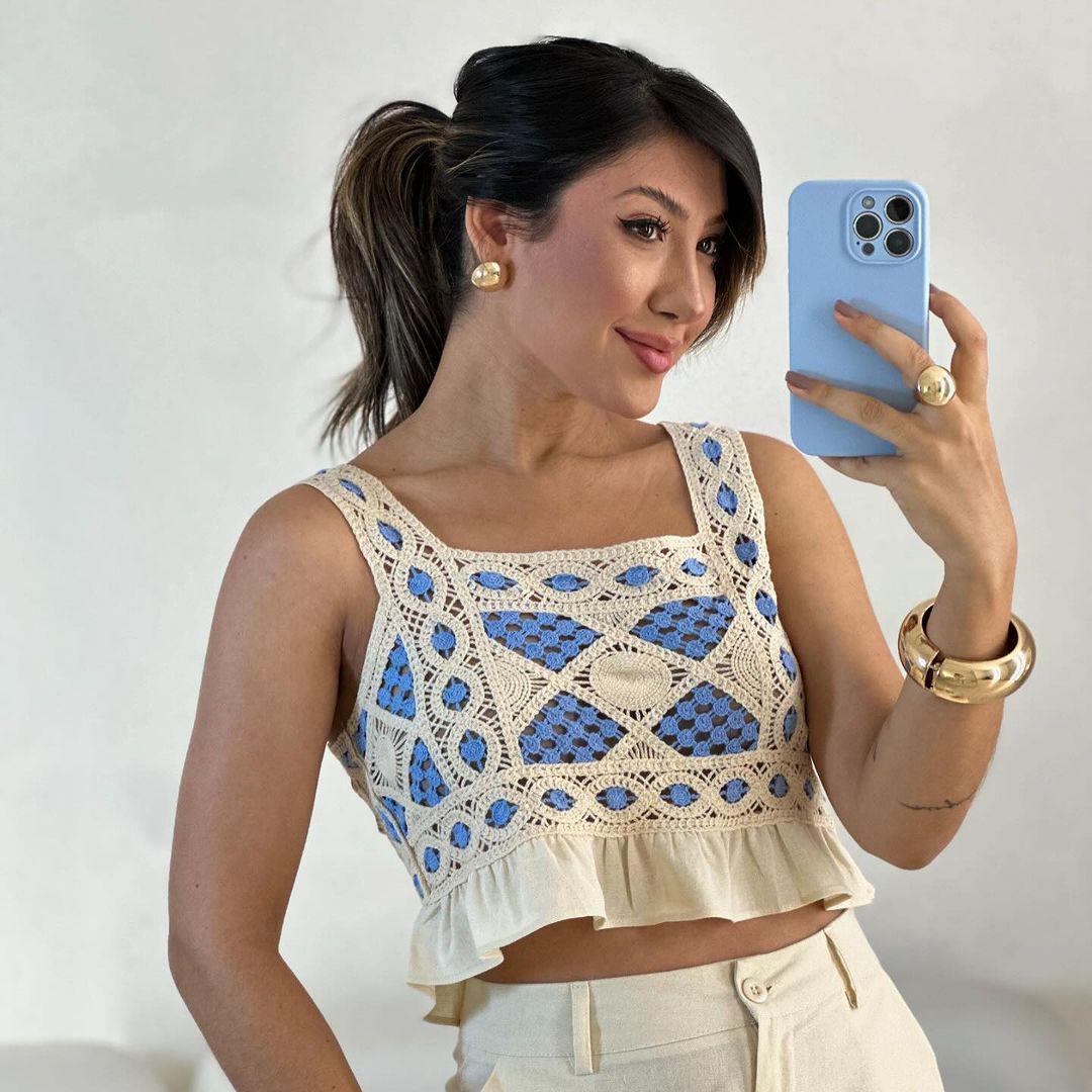 Conjunto calça e croped crochê