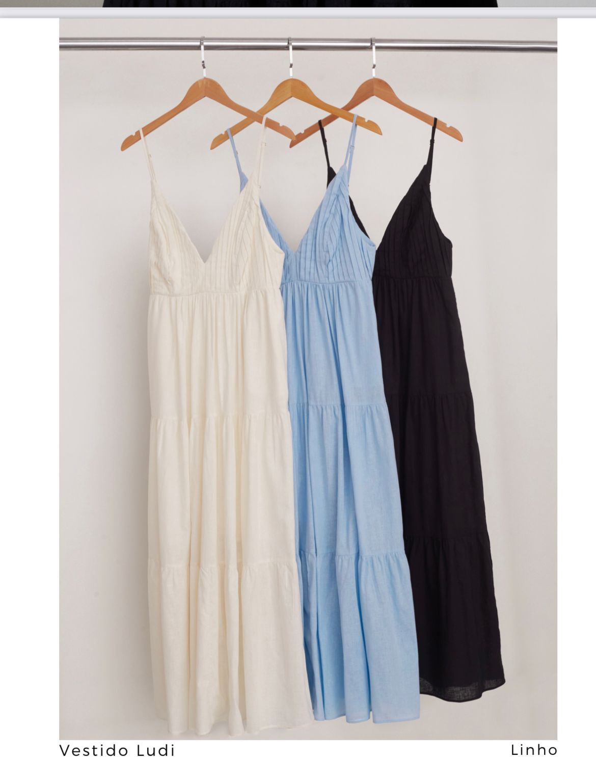Vestido longo em linho com alça decote V