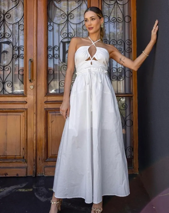 Vestido em Tricoline Acetinado com lastex nas costas