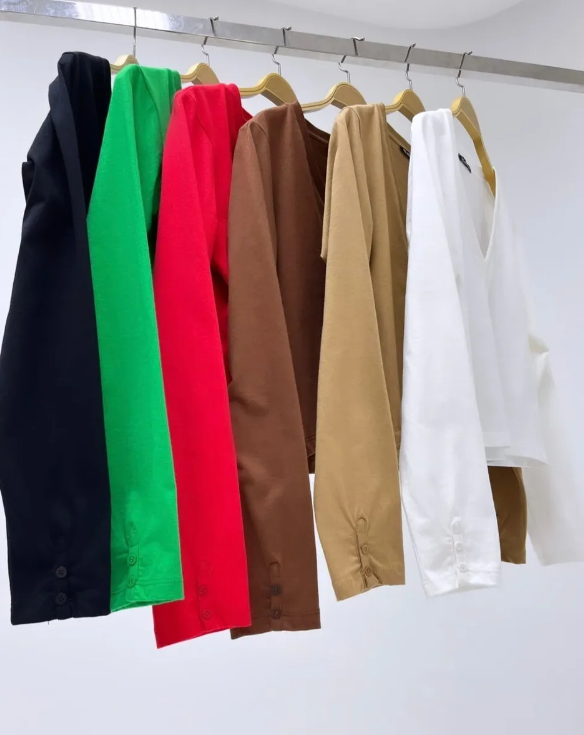 blusa manga longa decote V 100% Algodão