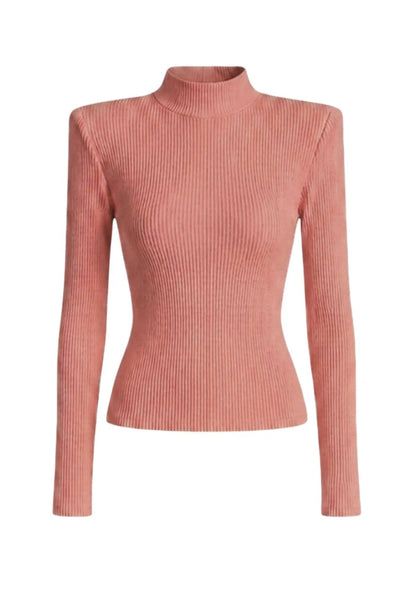 Blusa canelada gola alta com ombreiras