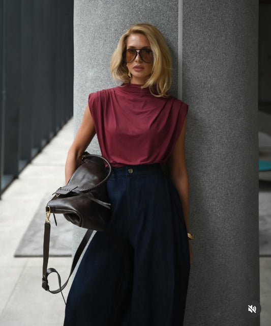 Blusa gola alta drapeada