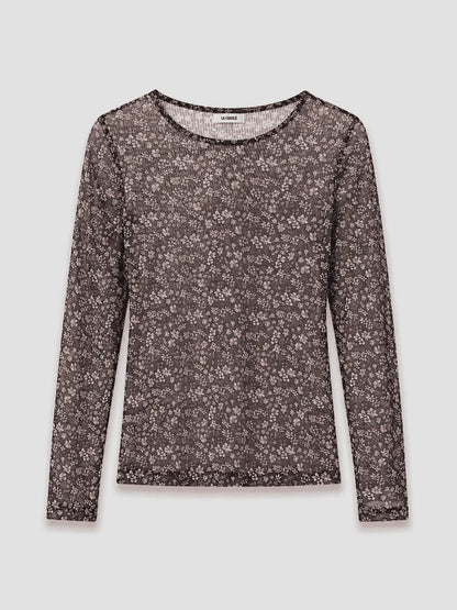 Blusa manda longa tule floral