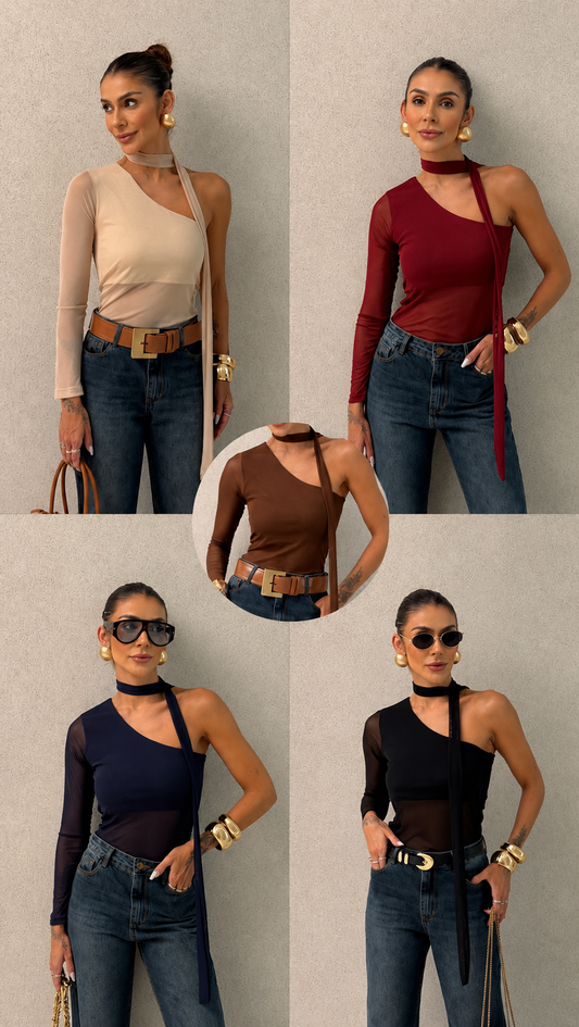 Blusa em tule um ombro