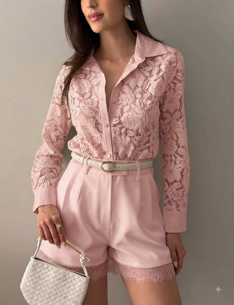 Short alfaiataria com renda
